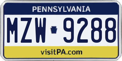 PA license plate MZW9288
