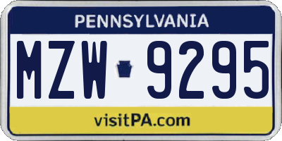PA license plate MZW9295
