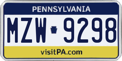 PA license plate MZW9298
