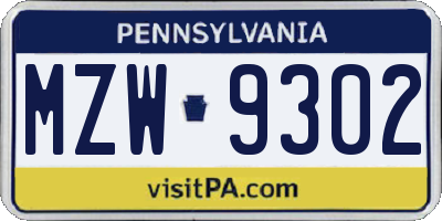 PA license plate MZW9302