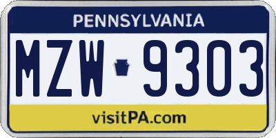 PA license plate MZW9303