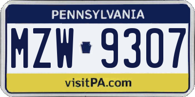 PA license plate MZW9307