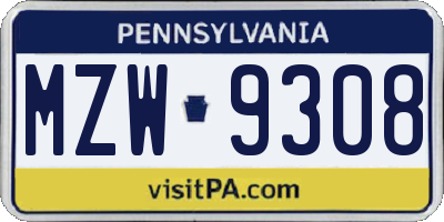 PA license plate MZW9308