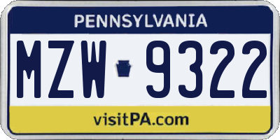 PA license plate MZW9322