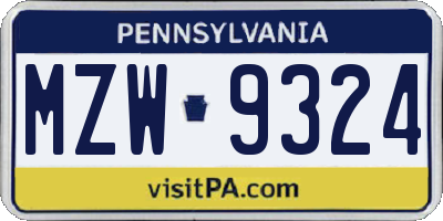PA license plate MZW9324