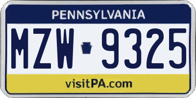 PA license plate MZW9325