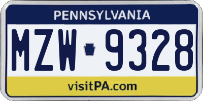 PA license plate MZW9328