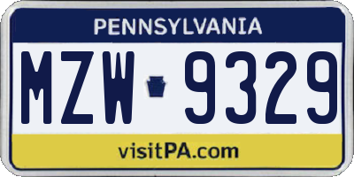 PA license plate MZW9329