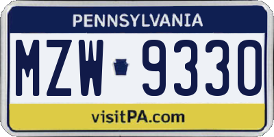 PA license plate MZW9330