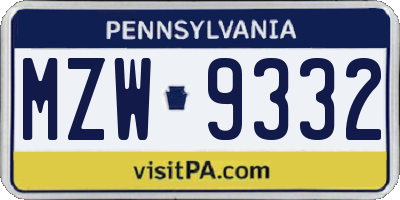 PA license plate MZW9332