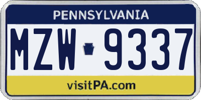 PA license plate MZW9337