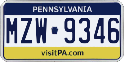 PA license plate MZW9346
