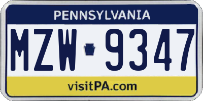 PA license plate MZW9347