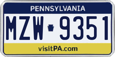 PA license plate MZW9351