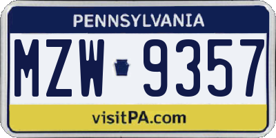 PA license plate MZW9357