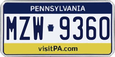 PA license plate MZW9360