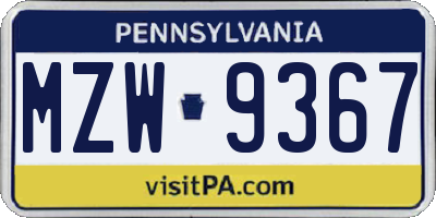 PA license plate MZW9367
