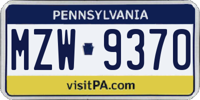 PA license plate MZW9370