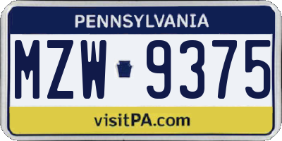 PA license plate MZW9375