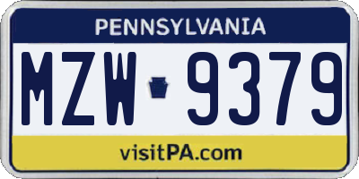 PA license plate MZW9379