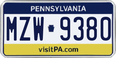 PA license plate MZW9380