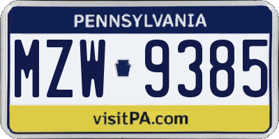 PA license plate MZW9385