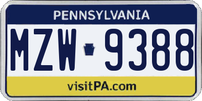PA license plate MZW9388