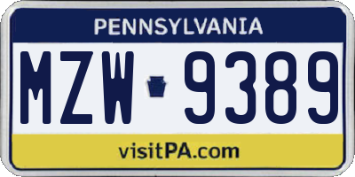 PA license plate MZW9389