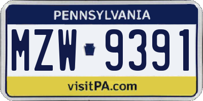 PA license plate MZW9391