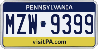 PA license plate MZW9399