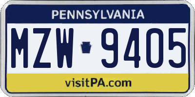 PA license plate MZW9405