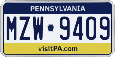 PA license plate MZW9409