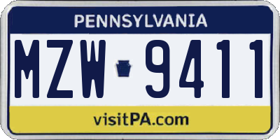 PA license plate MZW9411