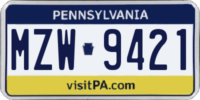 PA license plate MZW9421