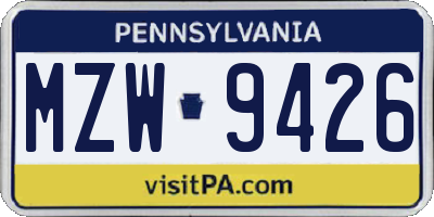 PA license plate MZW9426