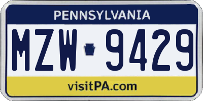 PA license plate MZW9429