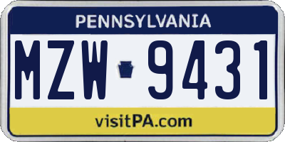 PA license plate MZW9431