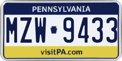 PA license plate MZW9433