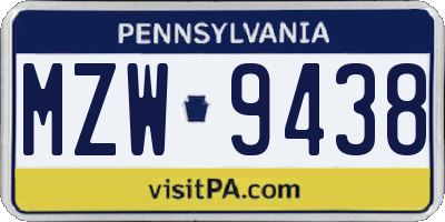 PA license plate MZW9438