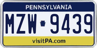 PA license plate MZW9439