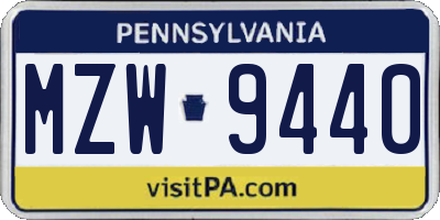 PA license plate MZW9440