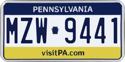 PA license plate MZW9441
