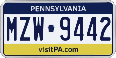 PA license plate MZW9442