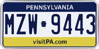 PA license plate MZW9443
