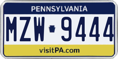 PA license plate MZW9444