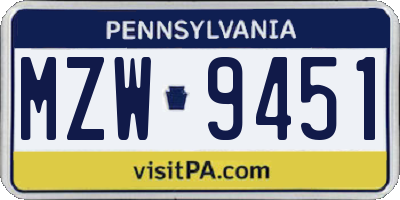PA license plate MZW9451