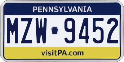PA license plate MZW9452
