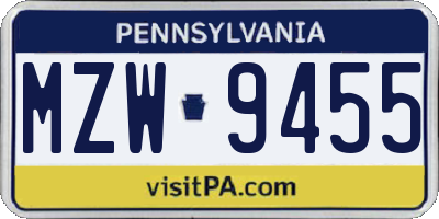 PA license plate MZW9455