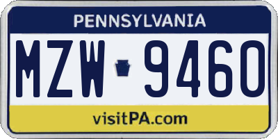 PA license plate MZW9460