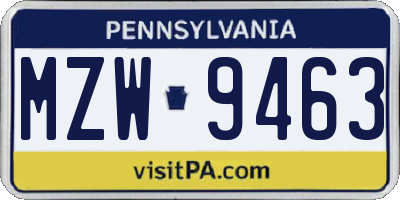 PA license plate MZW9463